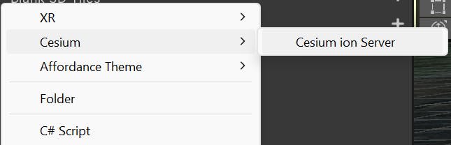 A screenshot showing Cesium ion Server being selected from the asset Add menu.
