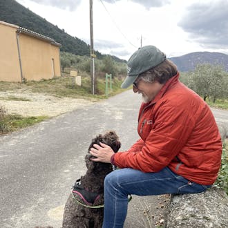 Tim Moore with a dog