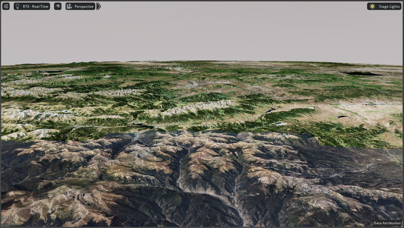X value is Near clipping plane. Y value is Far clipping plane. This image shows green- and white-peaked mountains in the distance and brown, gray, and white mountains in the foreground.