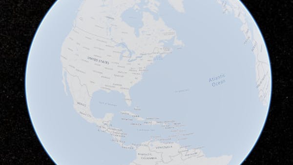 A globe with labeled countries