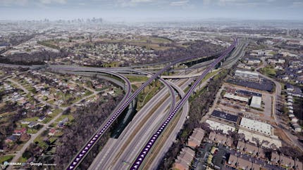 HNTB's visualization team extended Cesium's open-source platform to vertically align long linear infrastructure models with the Earth's curvature. Courtesy HNTB.