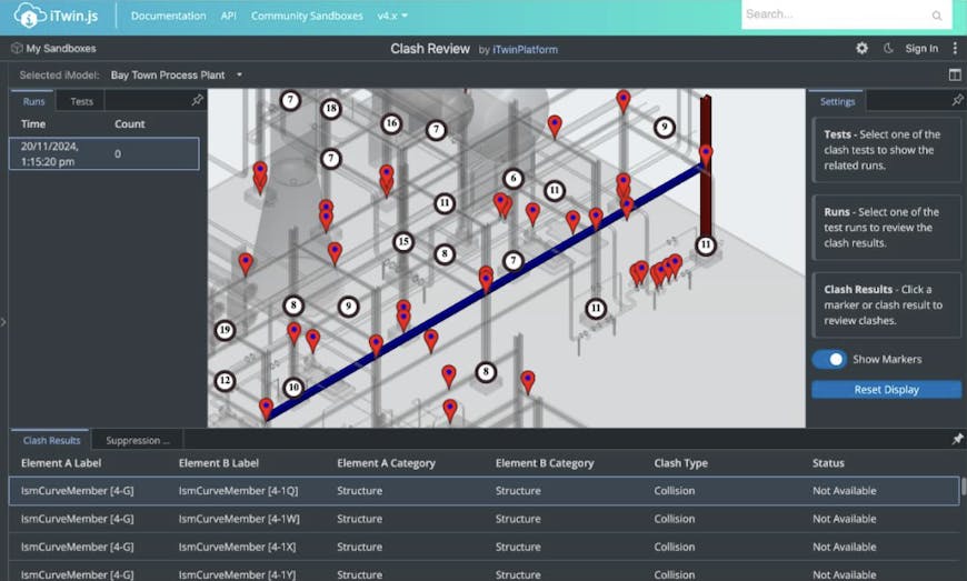 Clash detection and review shown in iTwin.js.
