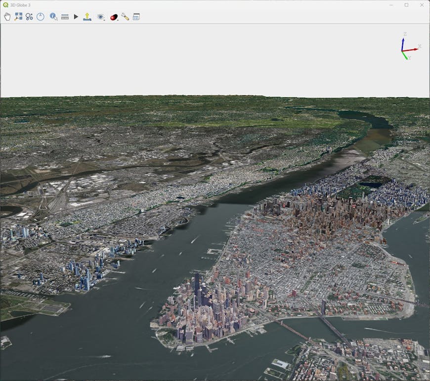 New York City in QGIS as Google Photorealistic 3D Tiles via Cesium ion