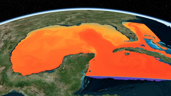 Water temperatures in the Gulf of Mexico represented using Voxels in CesiumJS.