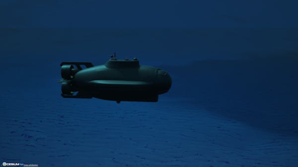 Submerged submarine with Cesium World Bathymetry
