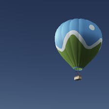 3D model of a Cesium logo branded hot air balloon against a blue sky