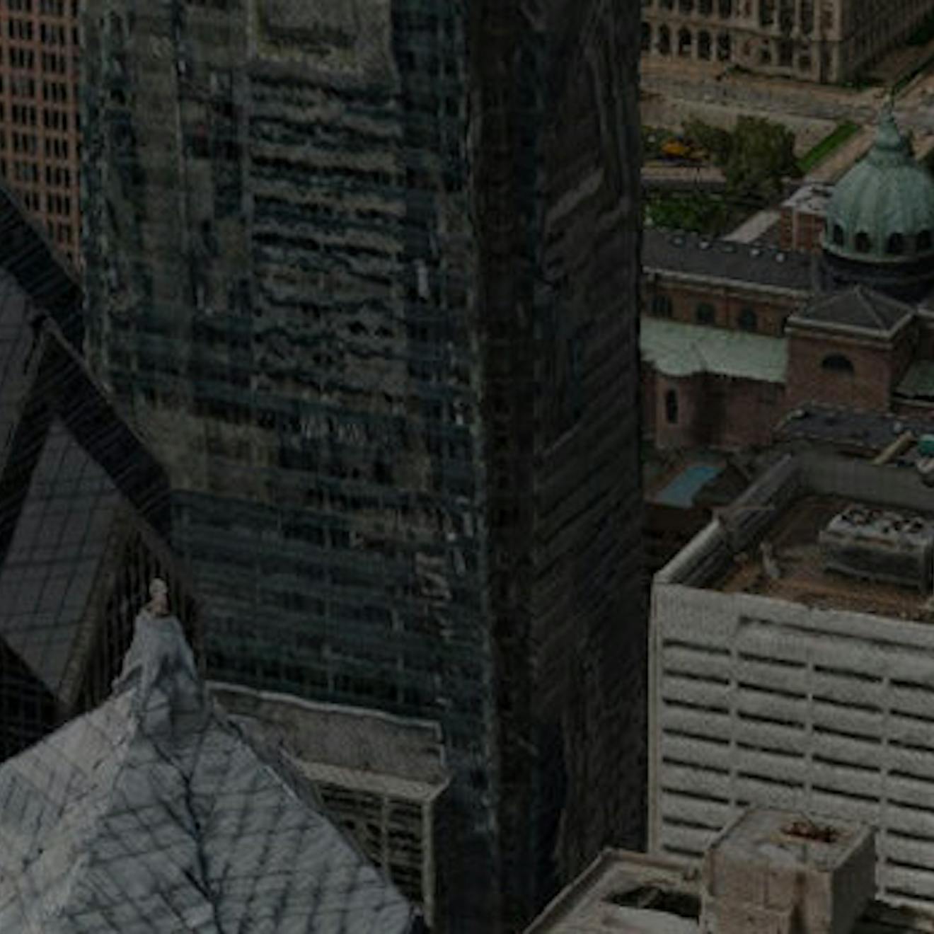 Aerial close up of downtown Philadelphia 