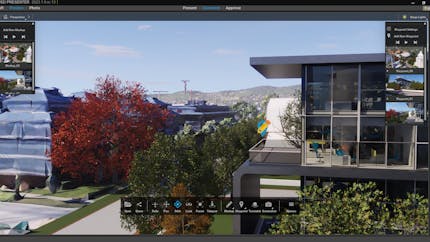 Architectural model with Photorealistic 3D Tiles displayed in NVIDIA Omniverse USD Presenter.
