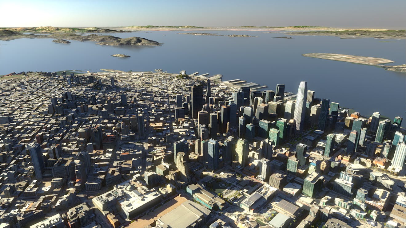 Cesium for Omniverse scene set in San Francisco, California, USA. Data courtesy Aerometrex.