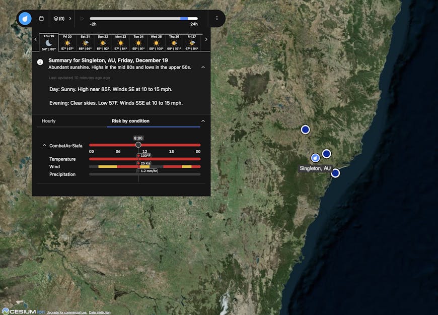 Weather conditions in Singleton, Australia, in Weatherverse Planner. Courtesy The Weather Company.