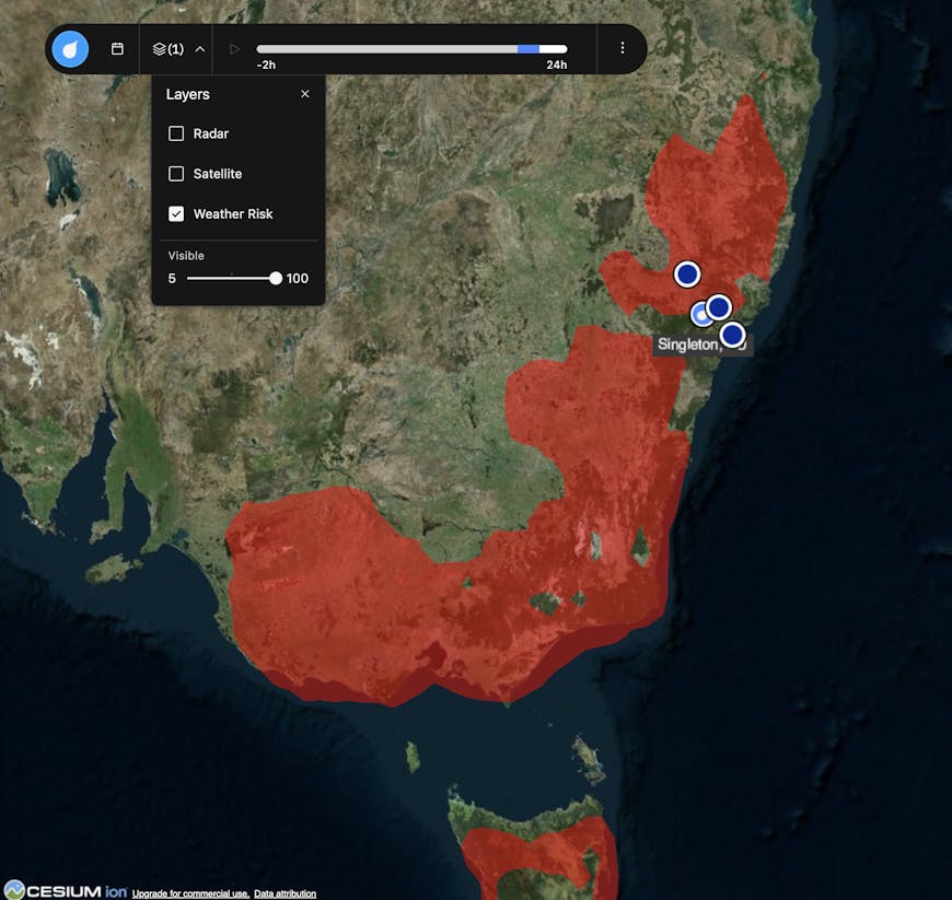 Weather risk, based on user-defined parameters, in Weatherverse Planner. Courtesy The Weather Company.