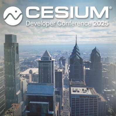 2025 Cesium Developer Conference text above Philadelphia skyline