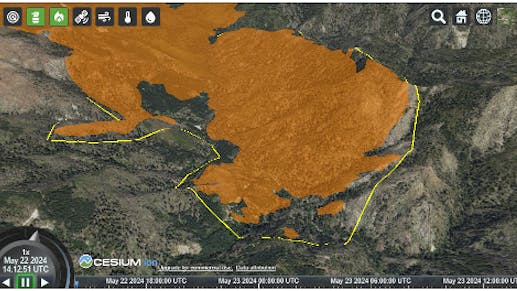 Demo of suppression line visualization in CesiumJS. Courtesy Lockheed Martin.